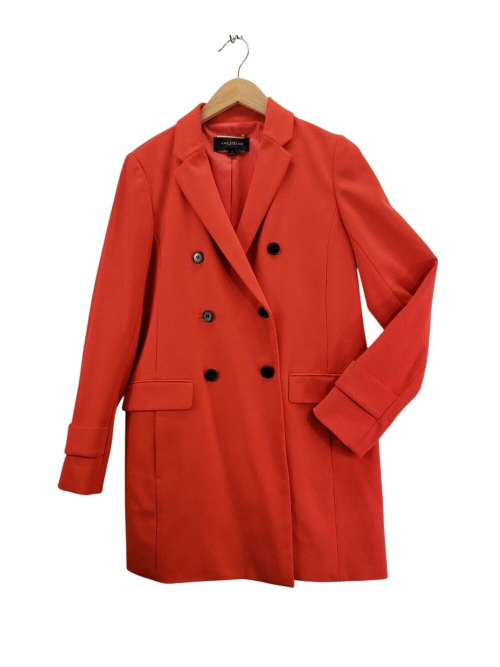 Ann Taylor Double-Breasted Blazer in Orange-Red Sz4 Notched Lapels Black Buttons